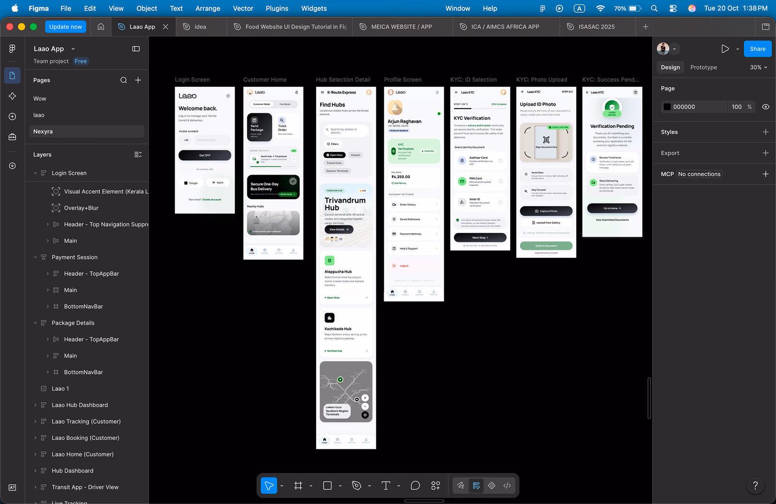 Figma file: Laao app customer and hub screens