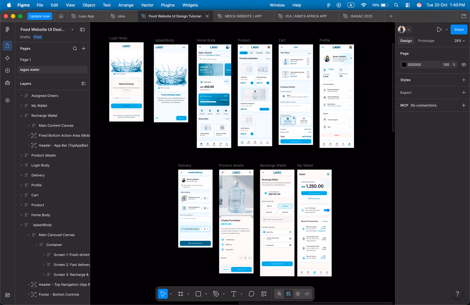 Figma file: water delivery app screens