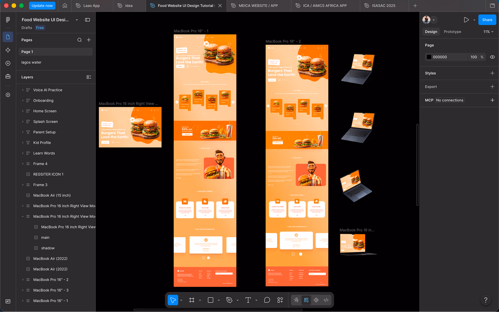 Figma file: burger brand landing page design