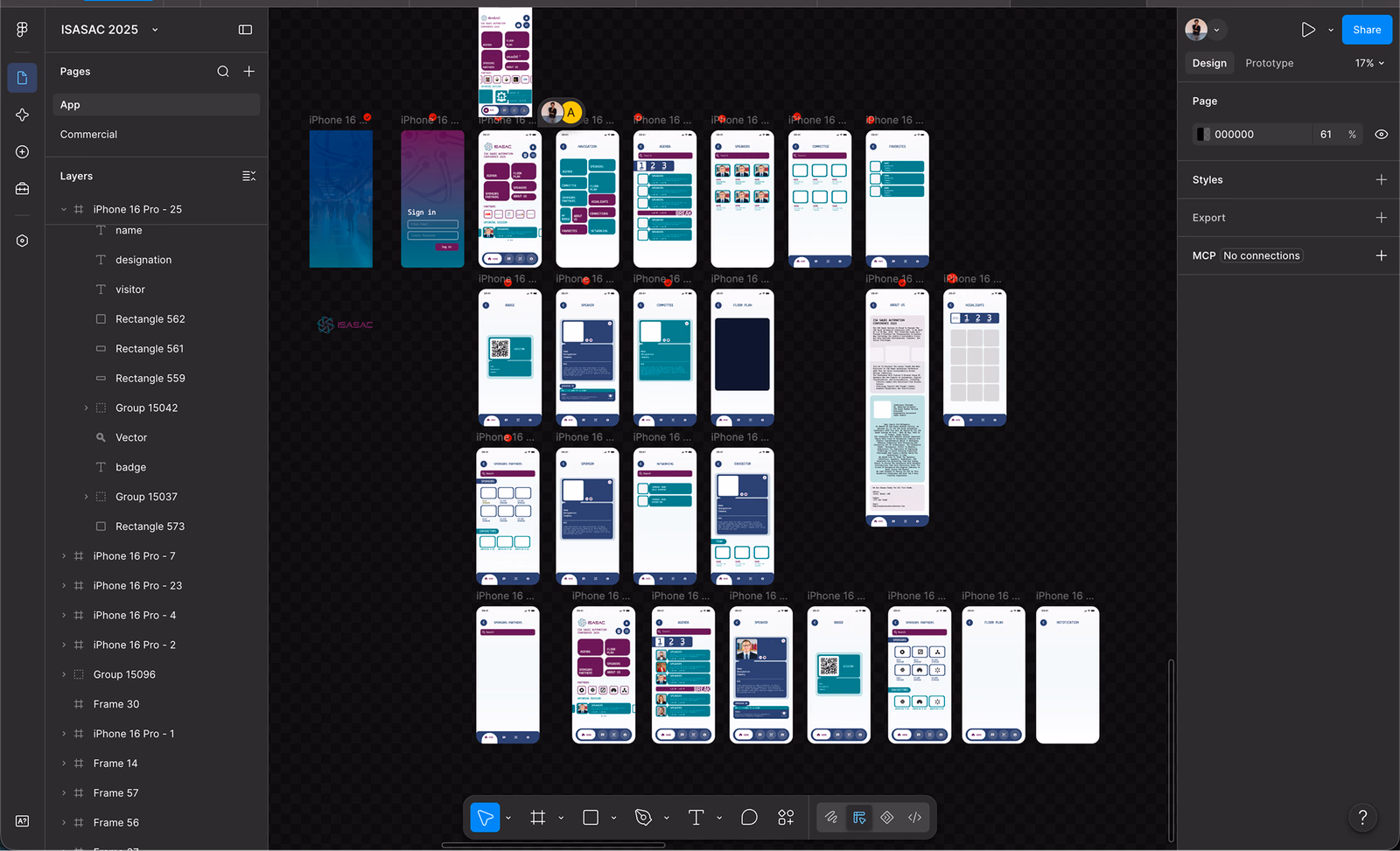 Figma file: ISASAC 2025 app screens