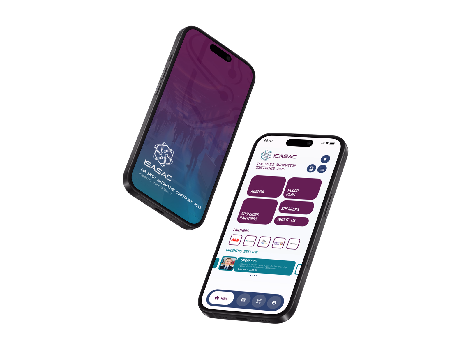 ISASAC 2025 conference app splash and home screens