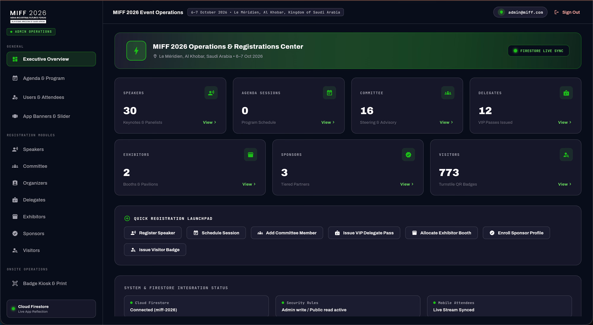 MIFF 2026 operations and registrations dashboard