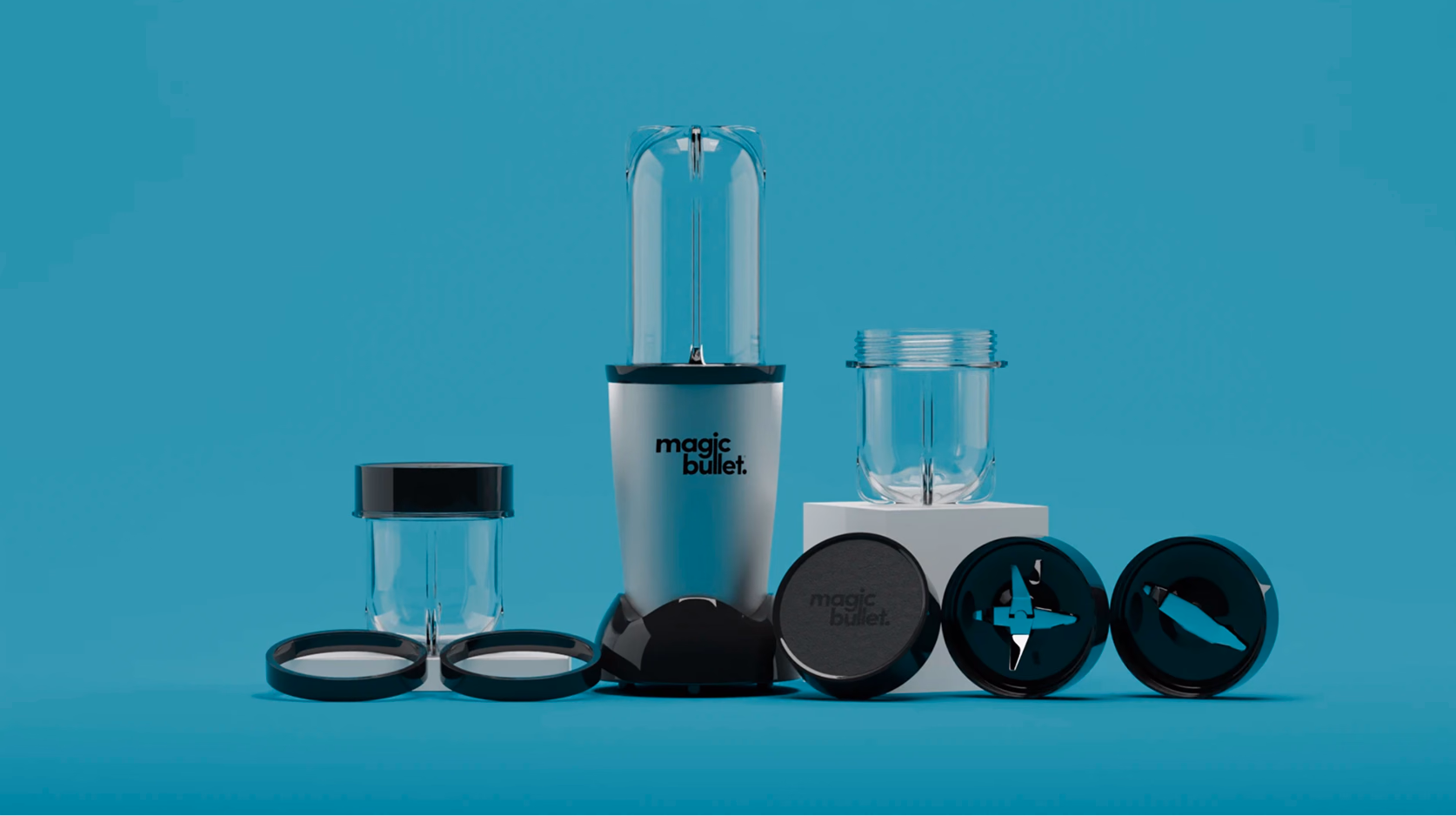 Rendered blender product set on teal